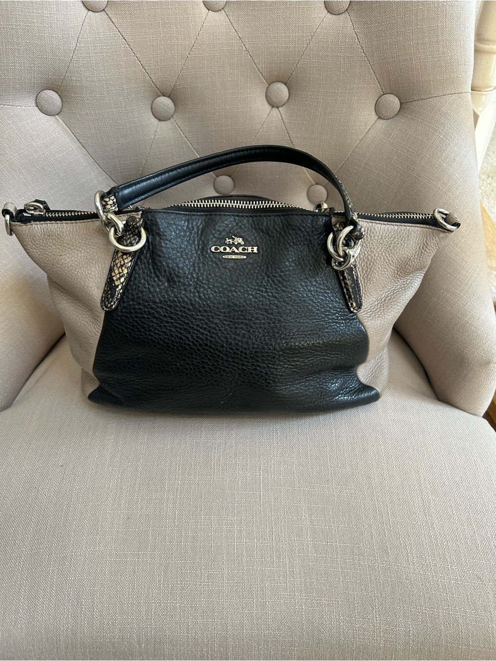 Coach Two-Tone Pebbled Leather Shoulder Bag . Snake Print